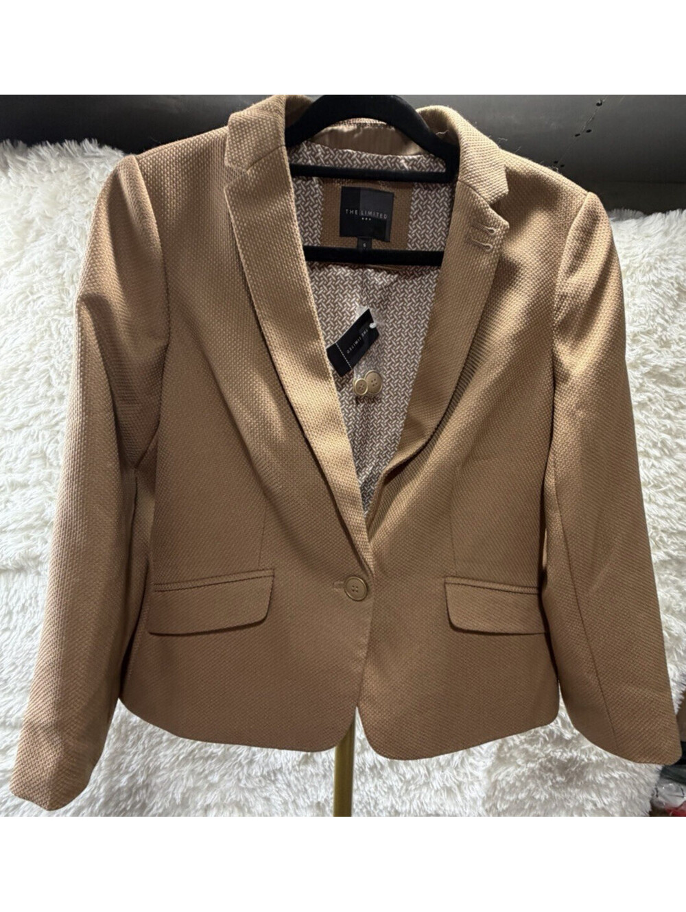 The Limited Tan One Button Blazer Jacket Women Office Career Sz Small NWT $109